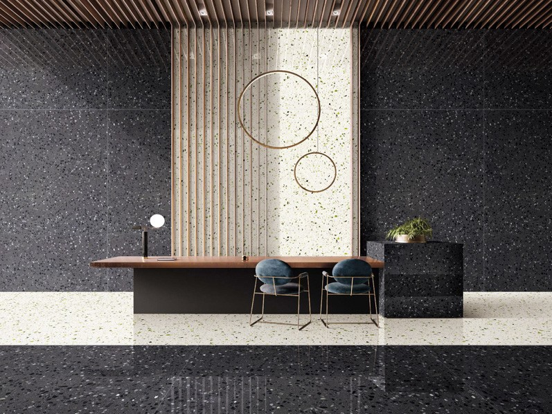 Black White Marble Aggregate Terrazzo Floors Tile